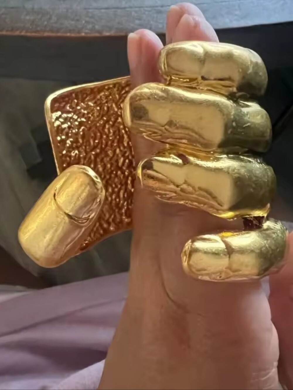 Adjudtable Surrealist sculptural hand Bracelet 18K gold brass  wraping wrist